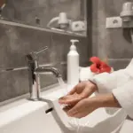 Händer werden über einem Waschbecken gewaschen